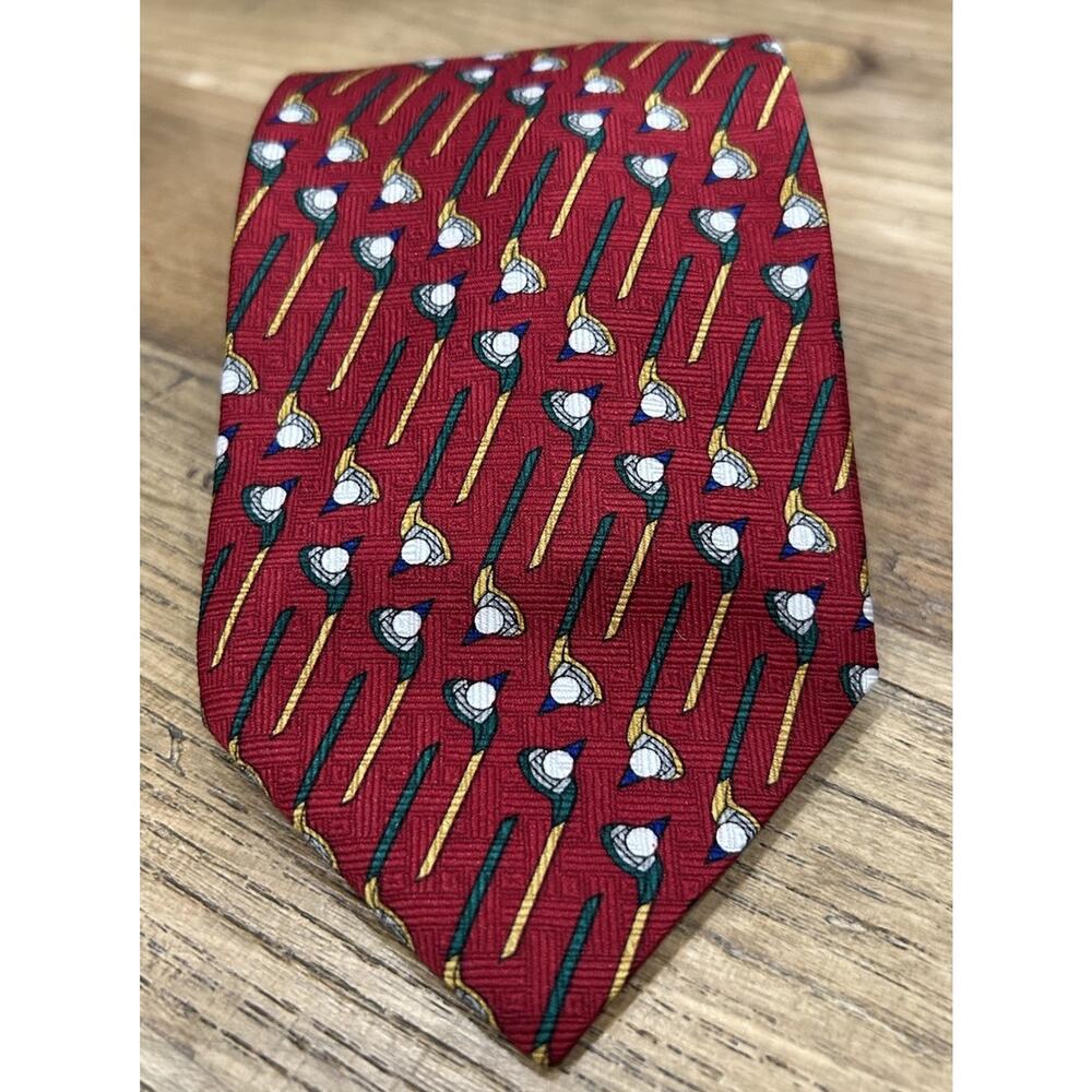 Vtg Sky Bend Men’s Red 3.75” Tie Striped‎ Golf Clubs Pattern Balls Novelty USA